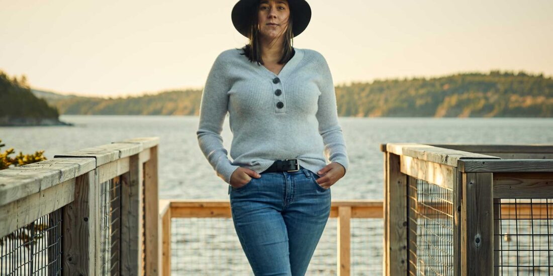 Girl standing on a deck posing